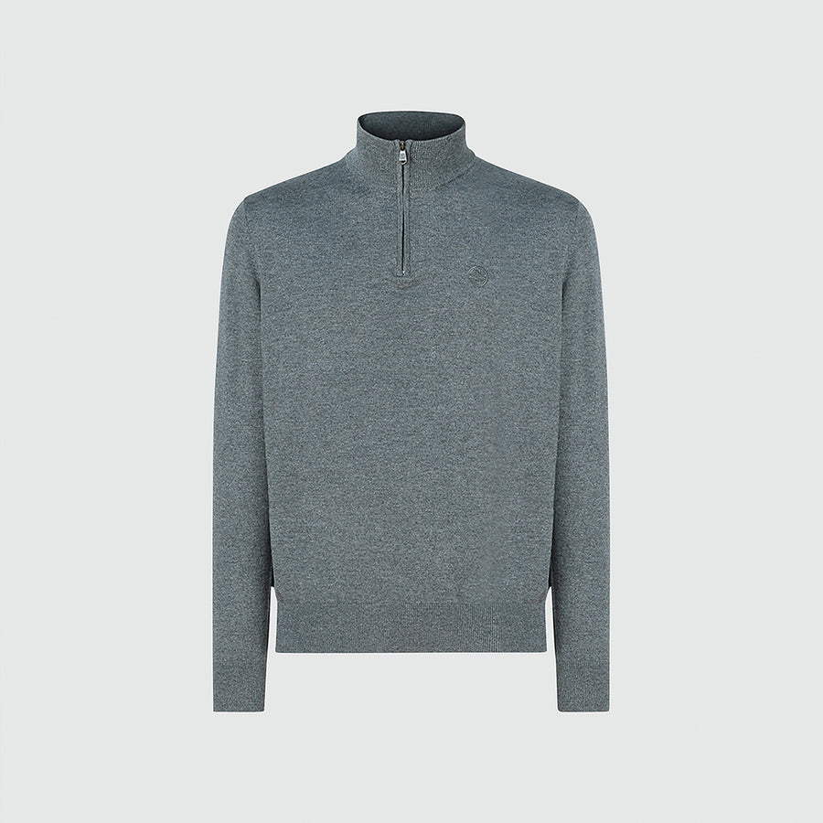 Sweater Half Zip Jumper Grey Melange