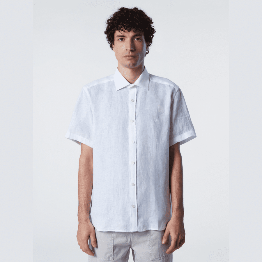 Camisa Lino Spread Collar White