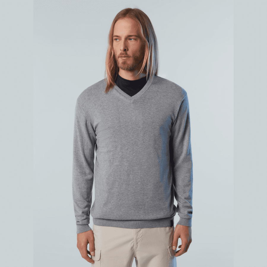 Sweater V Neck Grey Melange