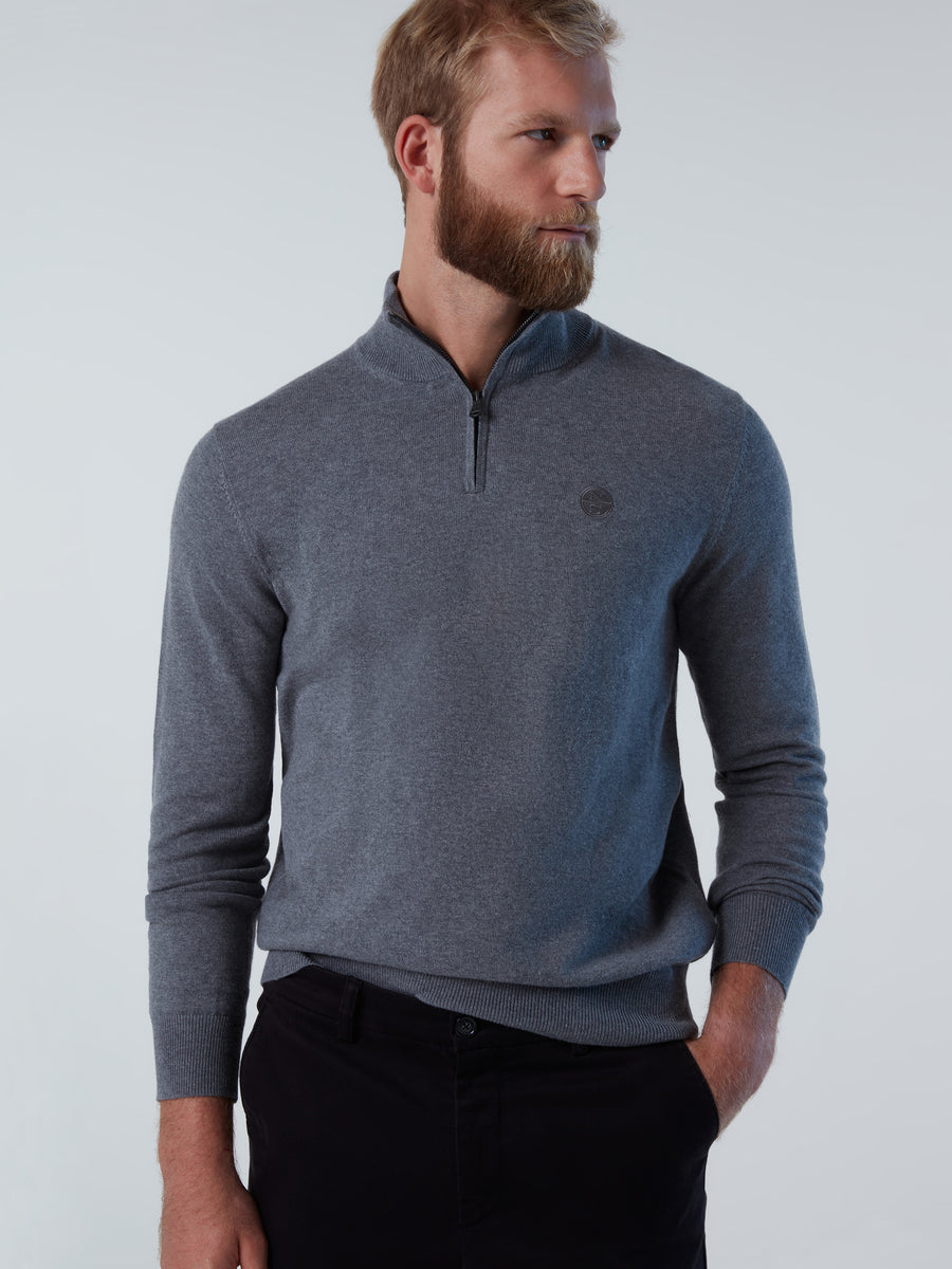 Sweater Half Zip 12GG Medium Grey