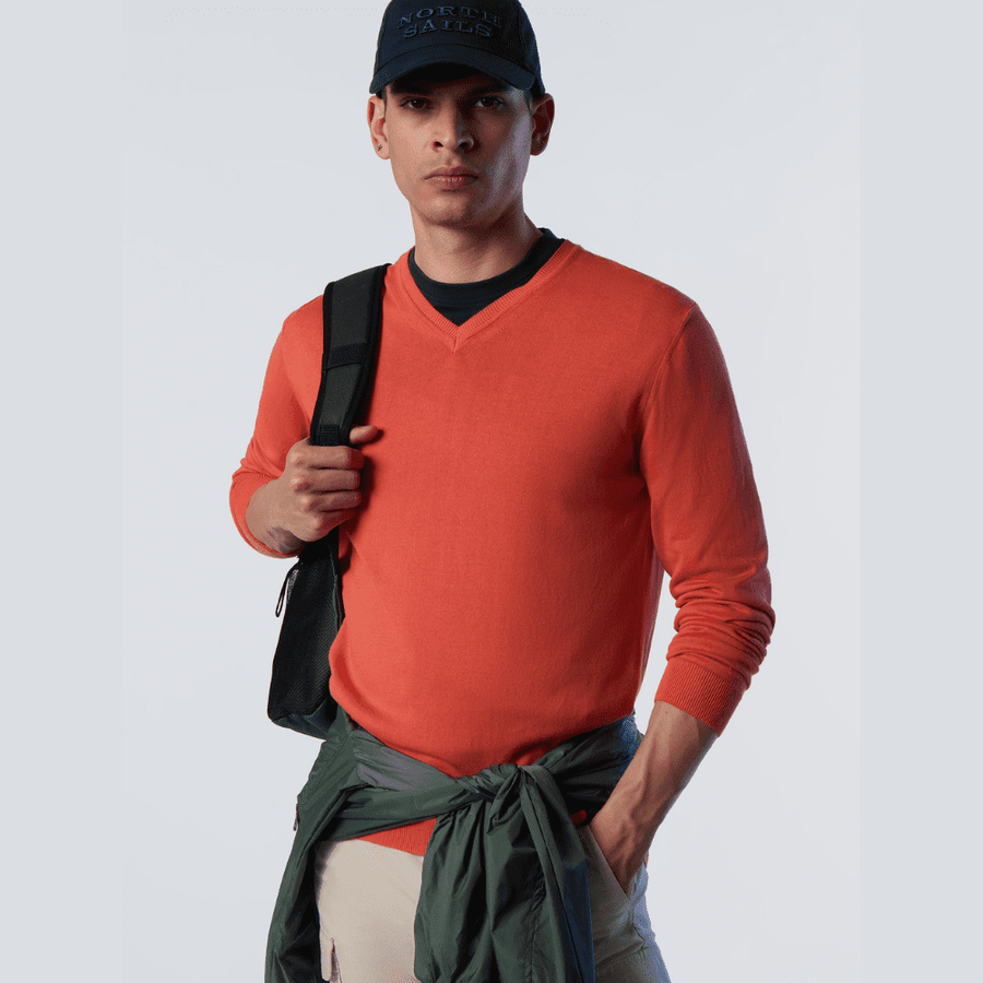 Sweater V Neck Spiced Coral