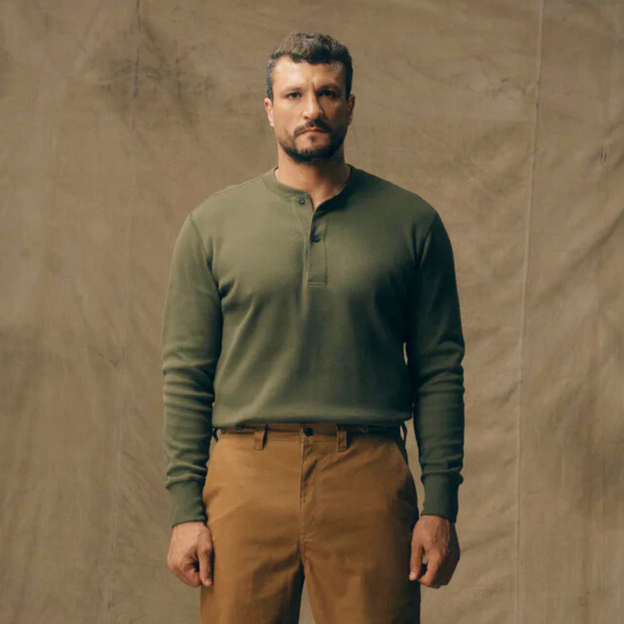 Polerón Waffle Knit Henley Mossy Rock