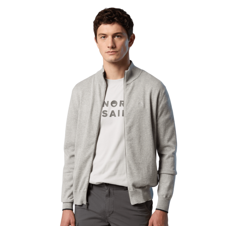Sweater Full Zip Knitwear Grey Melange