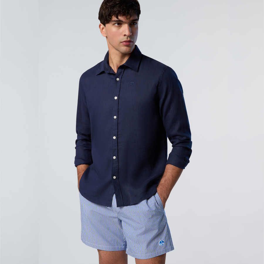 Camisa Spread Collar Regular Navy Blue