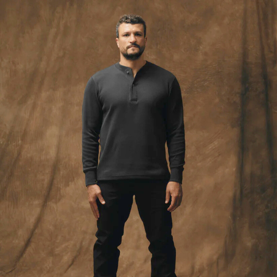 Polerón Waffle Knit Henley Faded Black