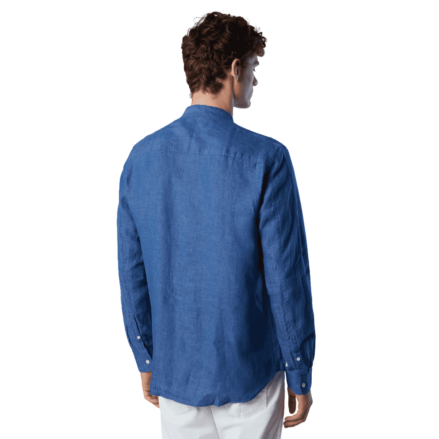 Camisa Lino Cuello Mao Dark Denim