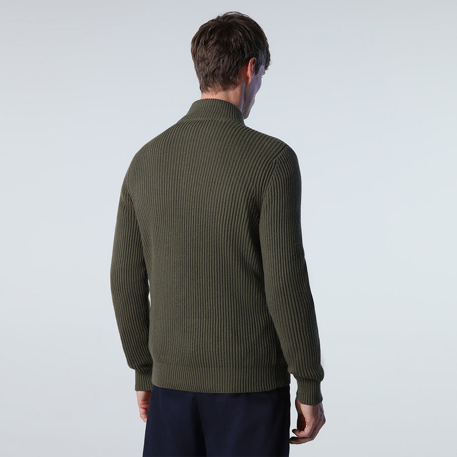 Sweater Full Zip Rib Ivy Green
